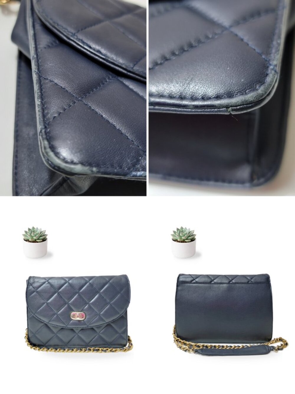 Giani Bernini Navy Quilted Leather Flap Crossbody Bag Gold Chain Strap Purse - Picture 12 of 12